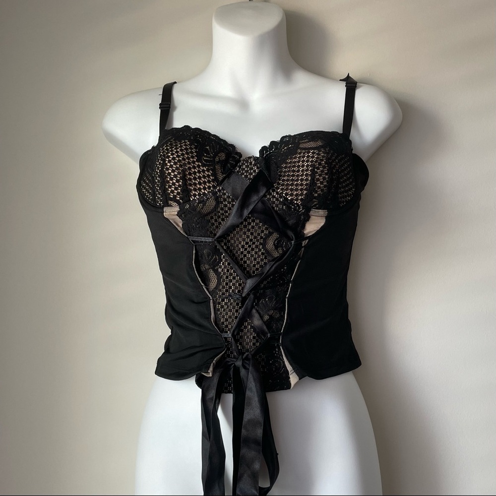 Native Intimates Black Tan Corset Size 34c - image 1